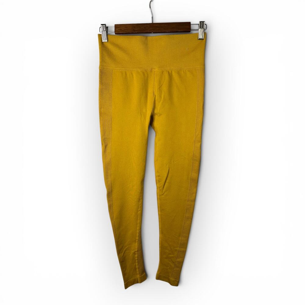 Forever 21 Womens Medium Mustard Yellow Ribbed High-Waist Leggings Chartreuse
